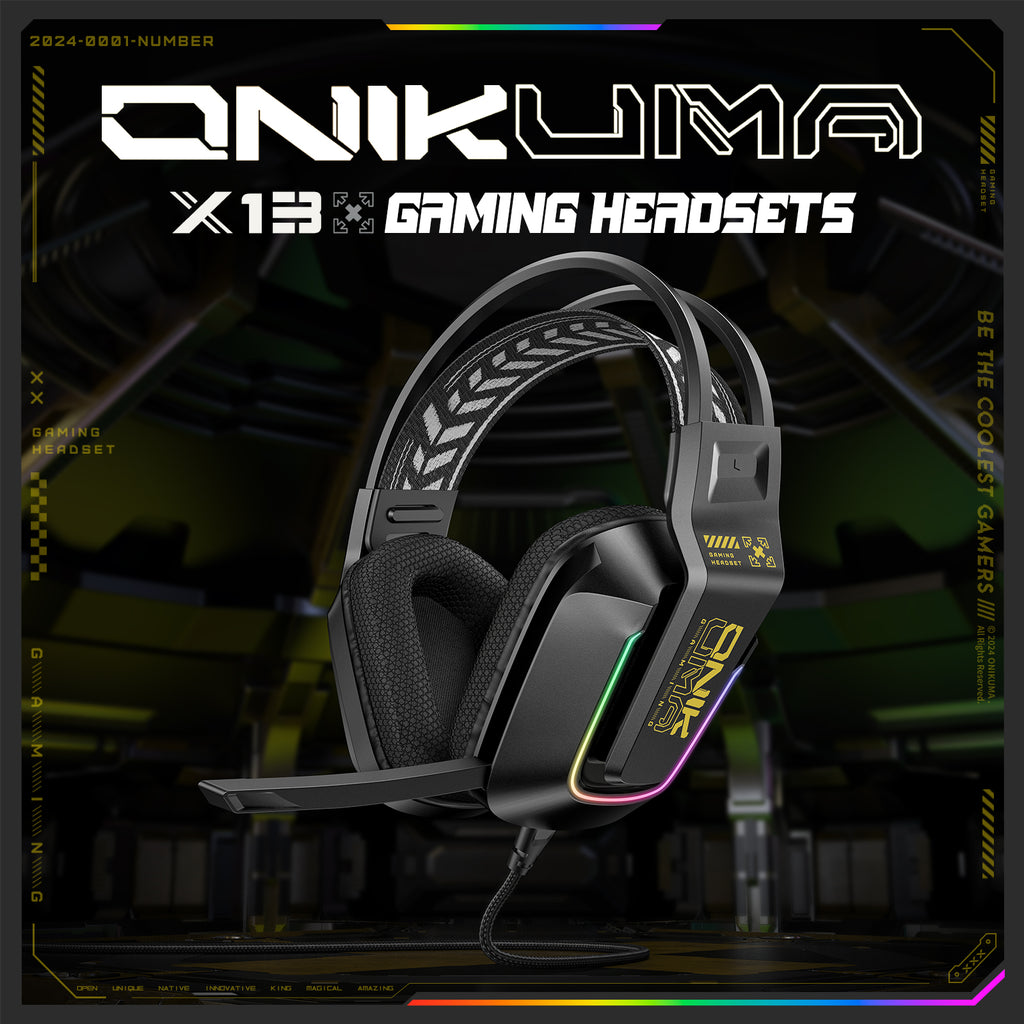 ONIKUMA X13 Wired Gaming Headset LED Noise Cancelling Mic PC PS5 Xbox Black/White