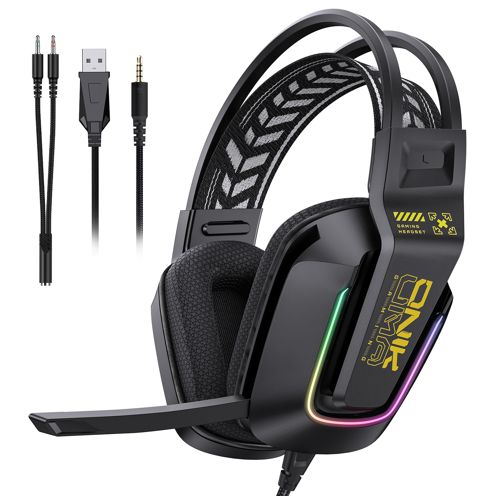 ONIKUMA X13 Wired Gaming Headset LED Noise Cancelling Mic PC PS5 Xbox Black/White