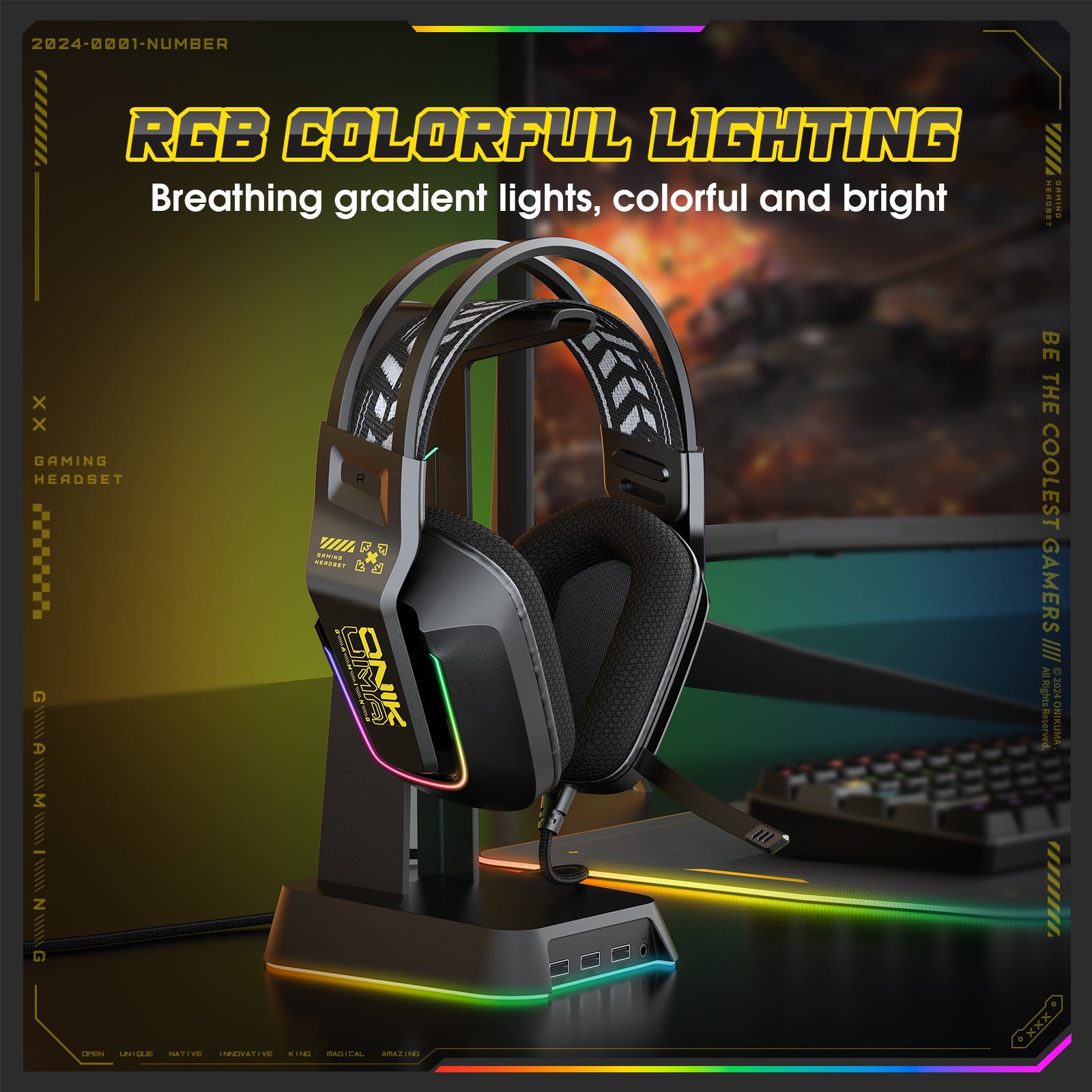 ONIKUMA X13 Wired Gaming Headset LED Noise Cancelling Mic PC PS5 Xbox Black/White