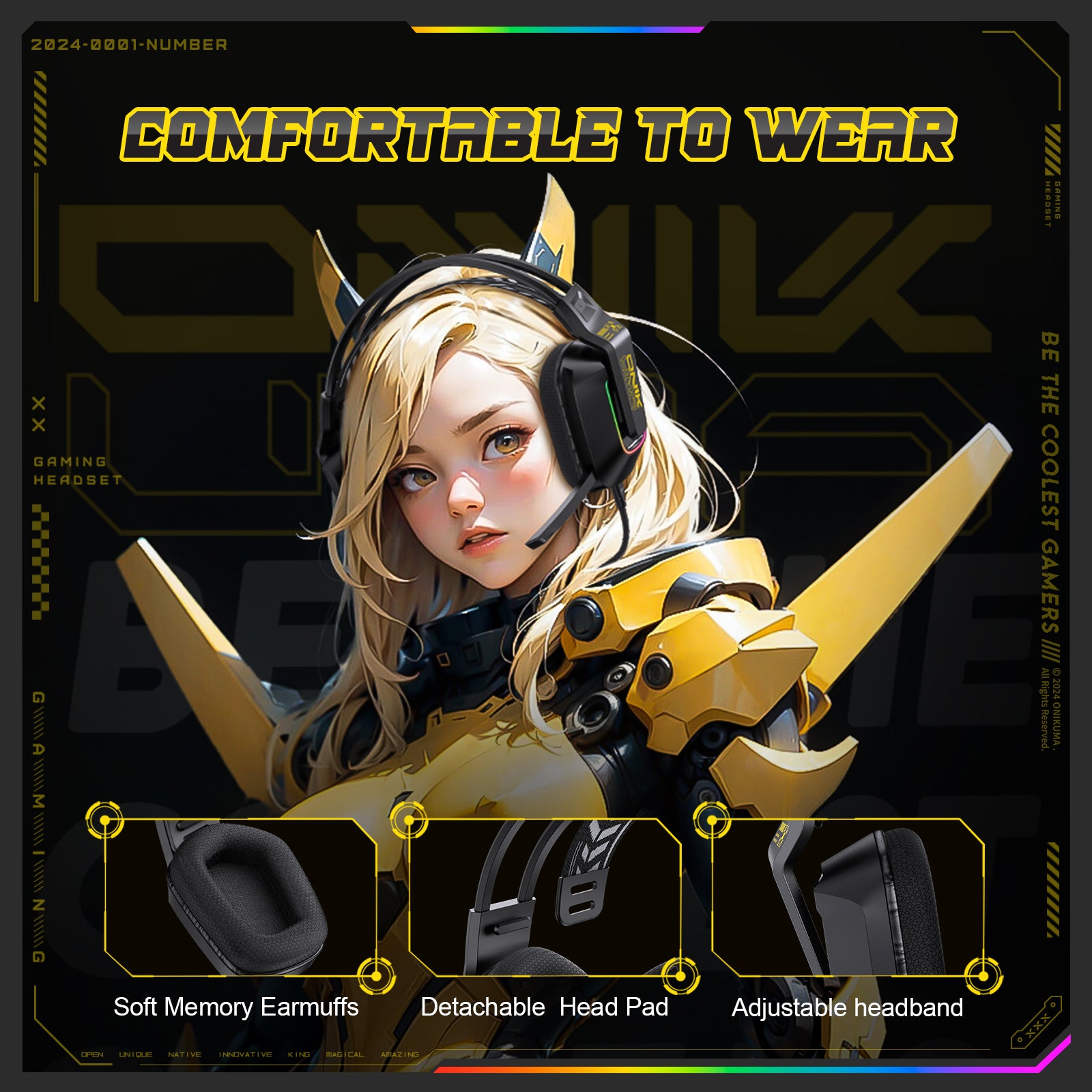 ONIKUMA X13 Wired Gaming Headset LED Noise Cancelling Mic PC PS5 Xbox Black/White