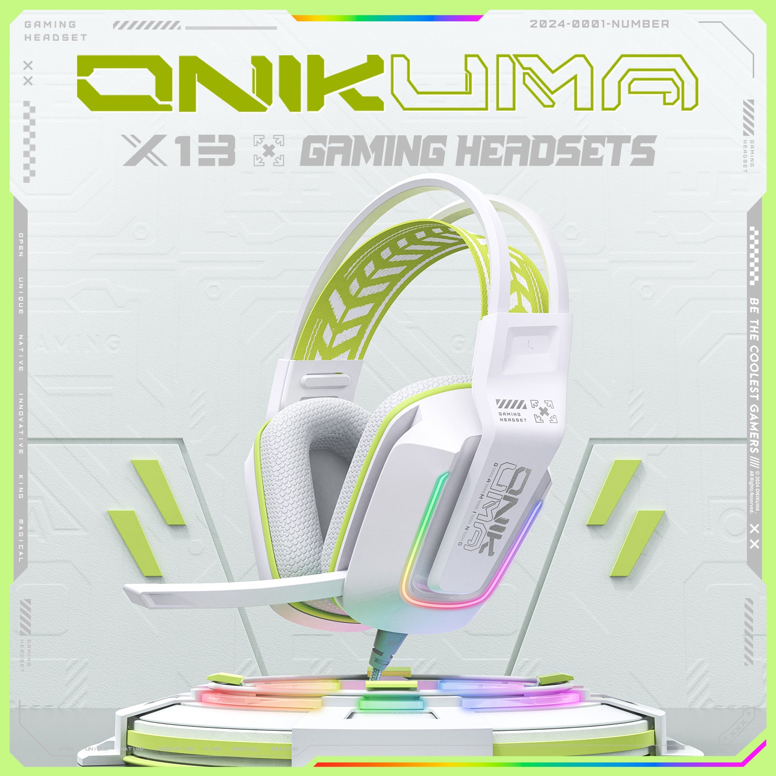 ONIKUMA X13 Wired Gaming Headset LED Noise Cancelling Mic PC PS5 Xbox Black/White