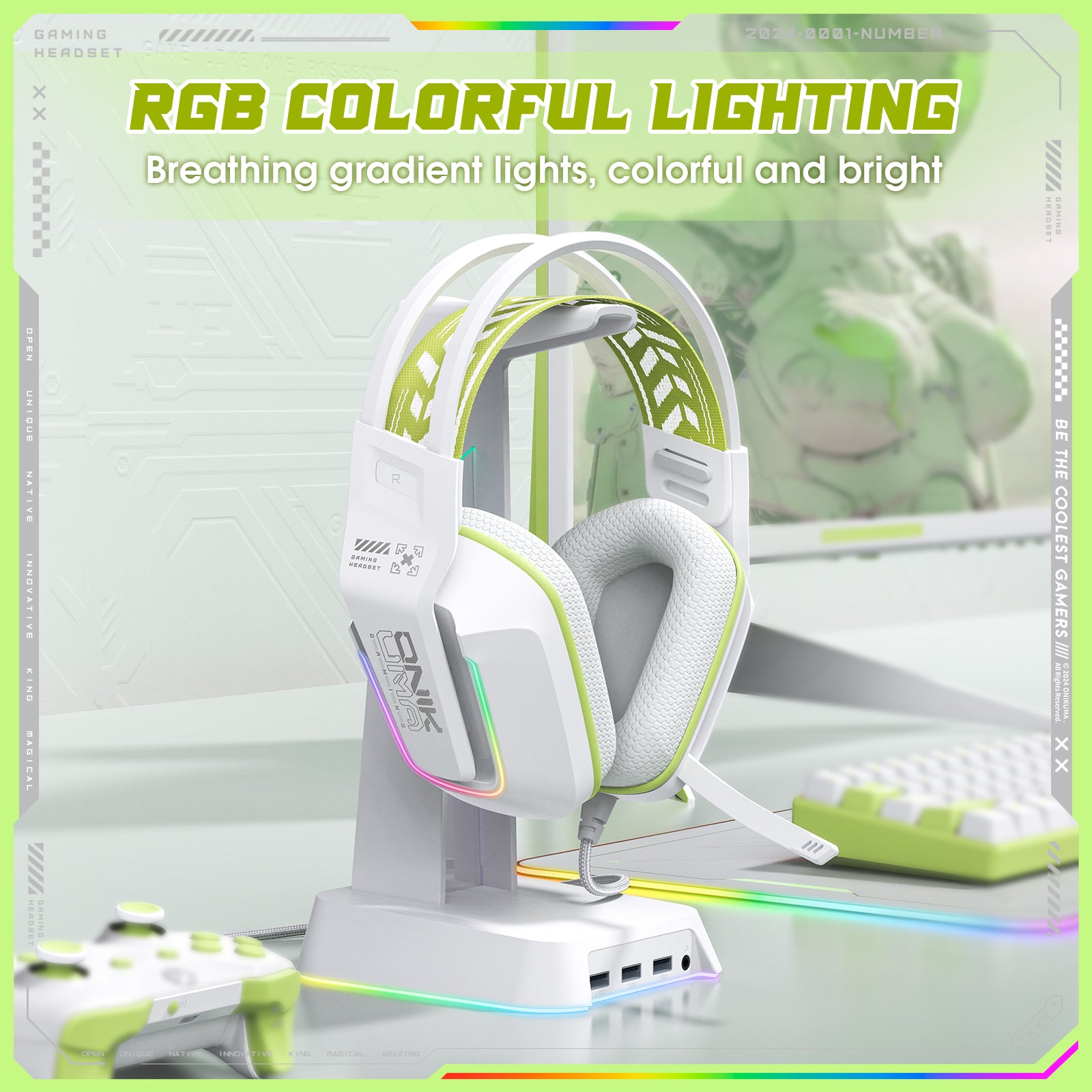 ONIKUMA X13 Wired Gaming Headset LED Noise Cancelling Mic PC PS5 Xbox Black/White