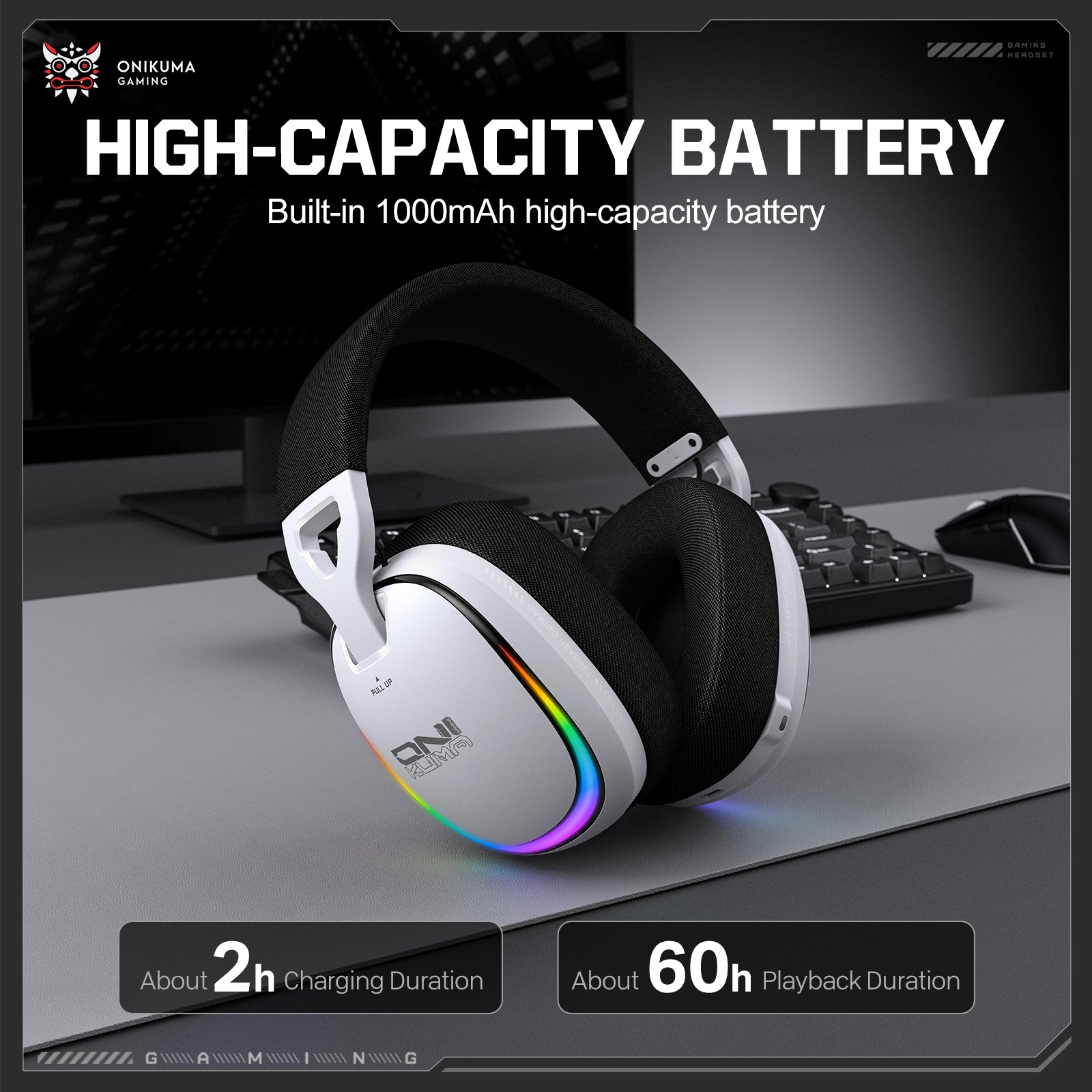 ONIKUMA GT805 4-Mode Wireless Gaming Headset Bluetooth 5.4 RGB 60H Battery PC PS5