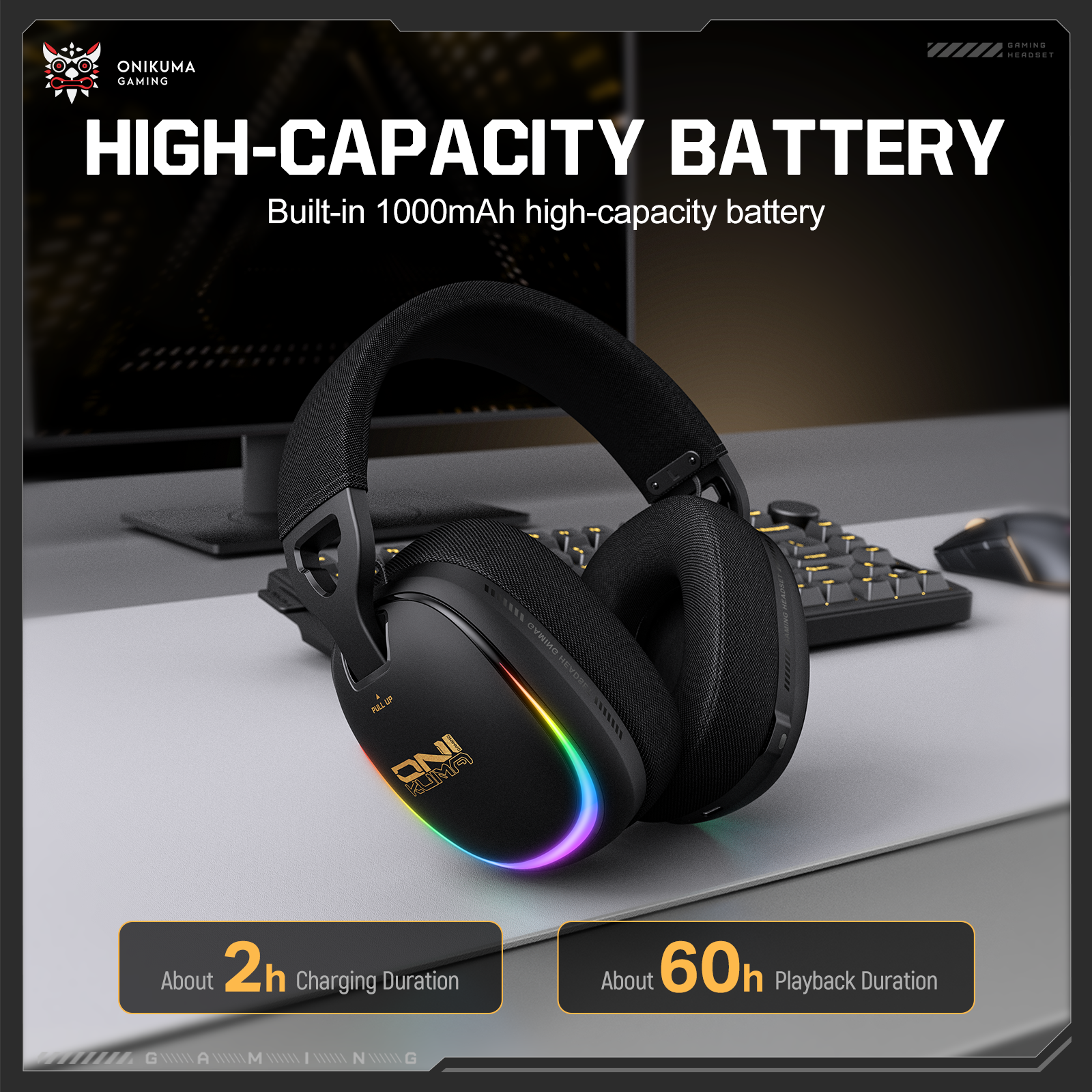 ONIKUMA GT805 4-Mode Wireless Gaming Headset Bluetooth 5.4 RGB 60H Battery PC PS5