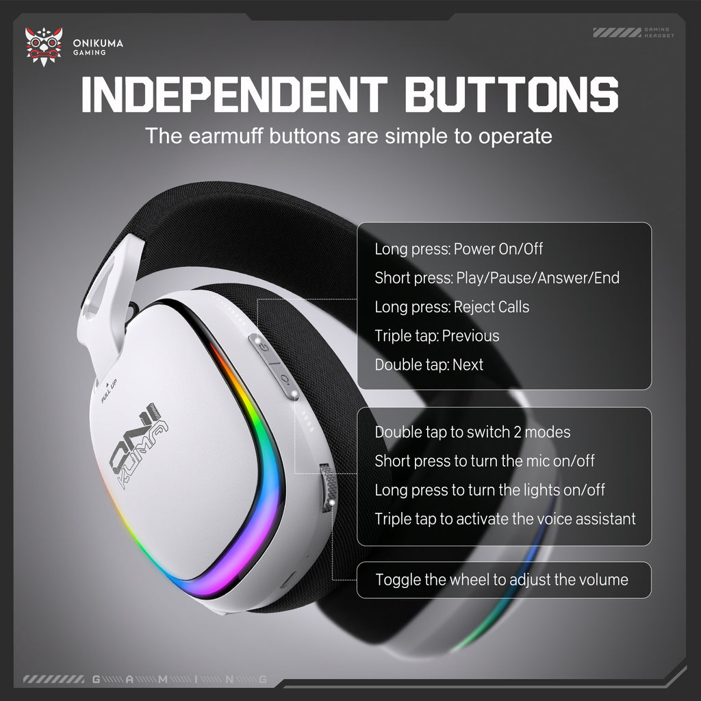 ONIKUMA GT805 4-Mode Wireless Gaming Headset Bluetooth 5.4 RGB 60H Battery PC PS5