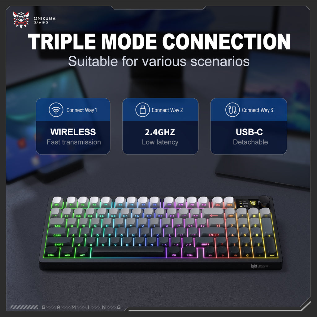 ONIKUMA MT902 Wireless Gaming Keyboard 2.4G Bluetooth Wired RGB LED PC Mac