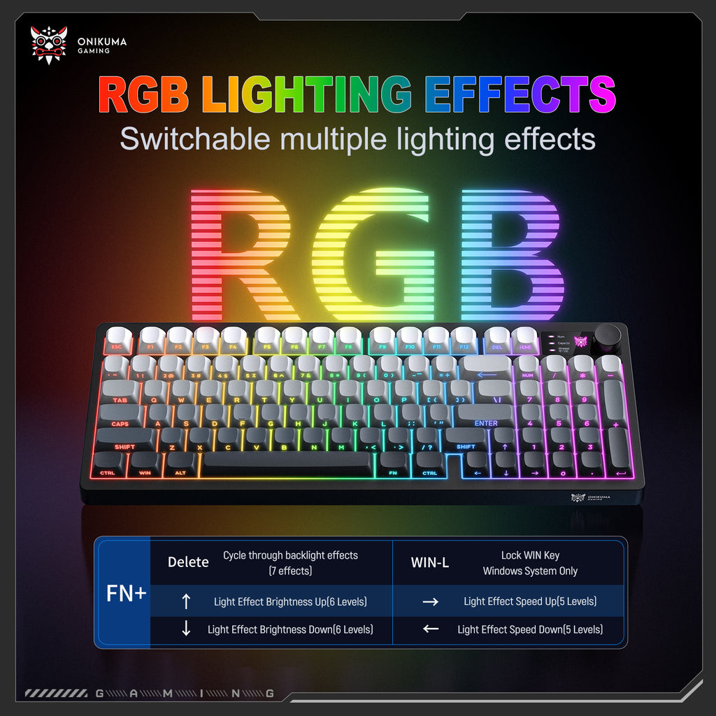 ONIKUMA MT902 Wireless Gaming Keyboard 2.4G Bluetooth Wired RGB LED PC Mac