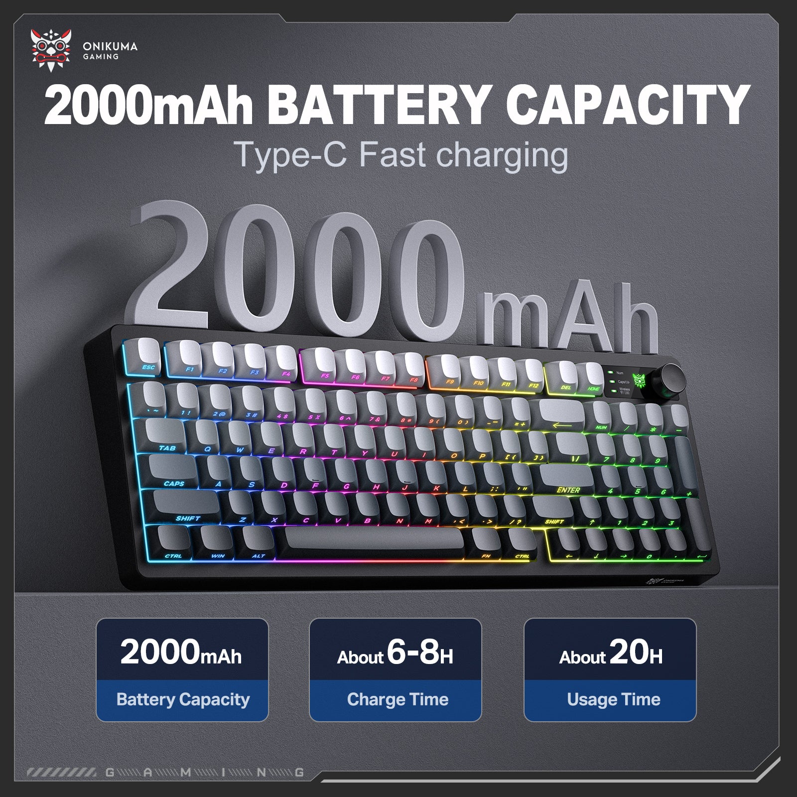 ONIKUMA MT902 Wireless Gaming Keyboard 2.4G Bluetooth Wired RGB LED PC Mac
