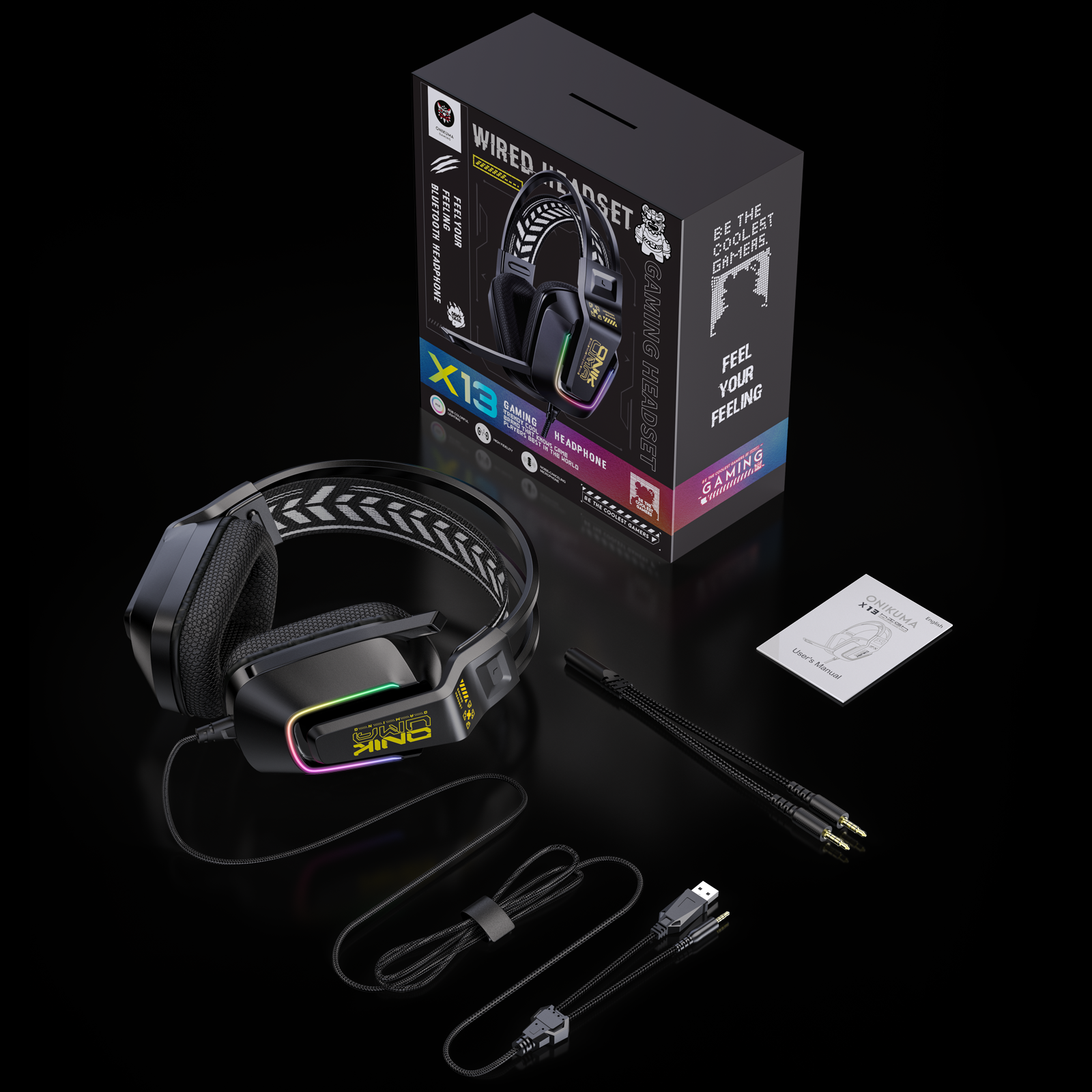 ONIKUMA X13 Wired Gaming Headset LED Noise Cancelling Mic PC PS5 Xbox Black/White