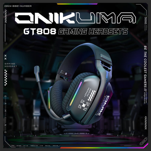 ONIKUMA GT808 Wireless Gaming Headset 2.4G Bluetooth 5.3 RGB 3D Surround Sound