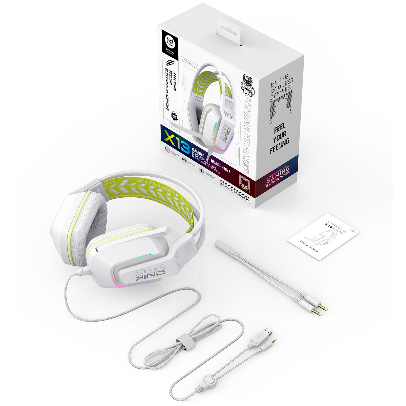 ONIKUMA X13 Wired Gaming Headset LED Noise Cancelling Mic PC PS5 Xbox Black/White