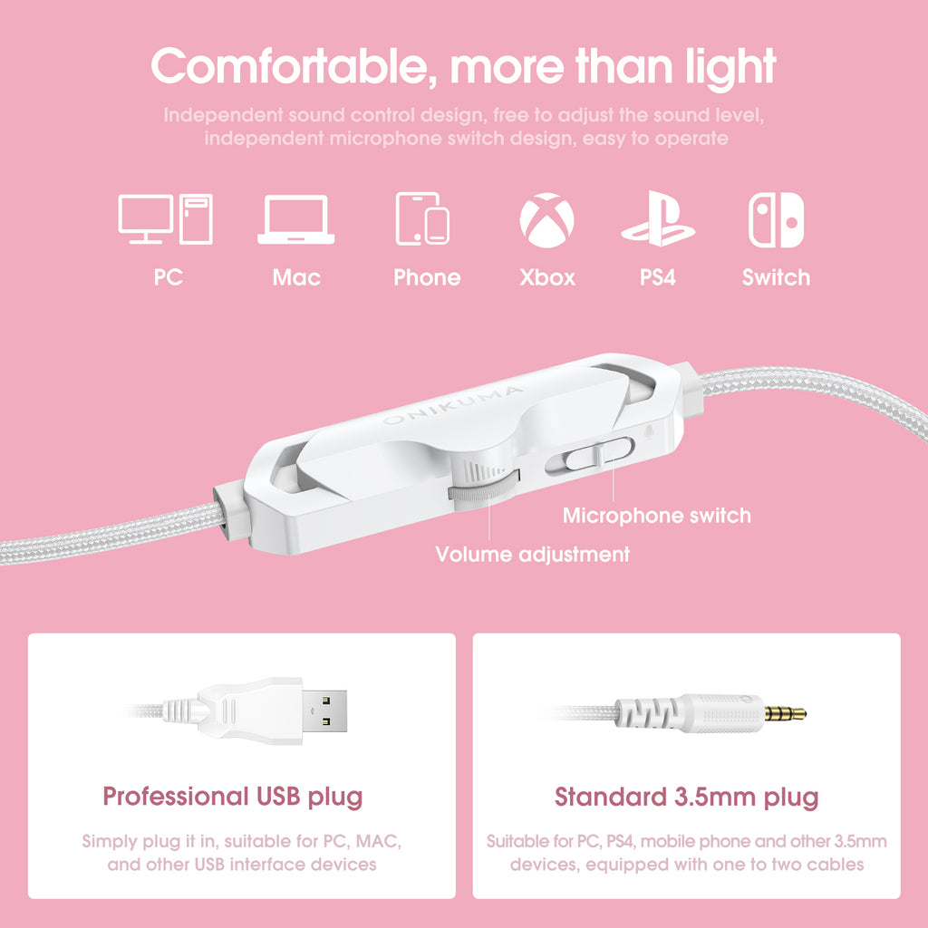 ONIKUMA X10 Wired Gaming Headset RGB LED Noise Cancelling Mic PC PS5 Xbox