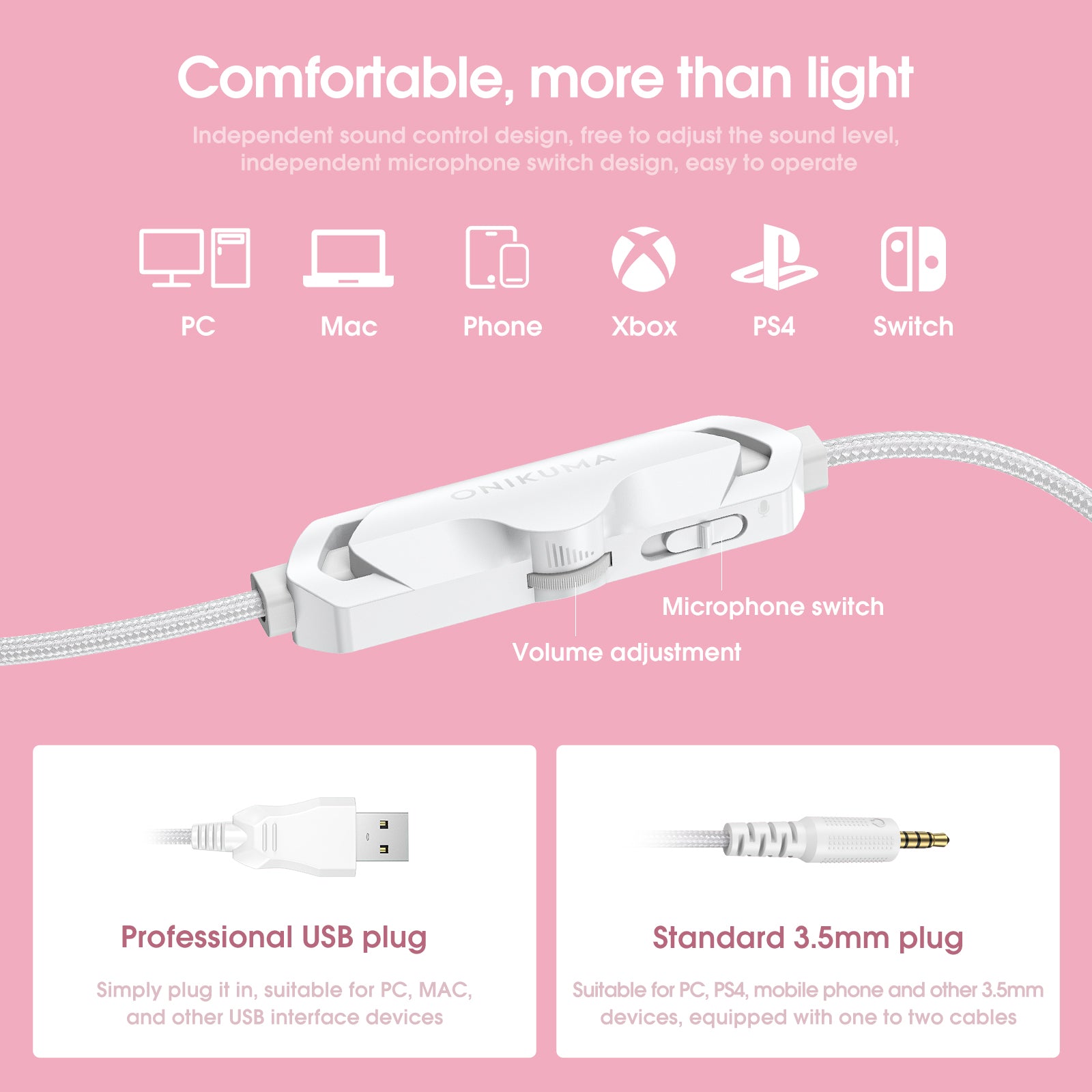 ONIKUMA X10 Wired Gaming Headset RGB LED Noise Cancelling Mic PC PS5 Xbox