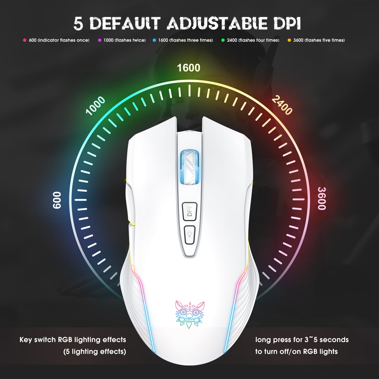 ONIKUMA CW905 Wireless Gaming Mouse 2.4G RGB LED Ergonomic PC Mac