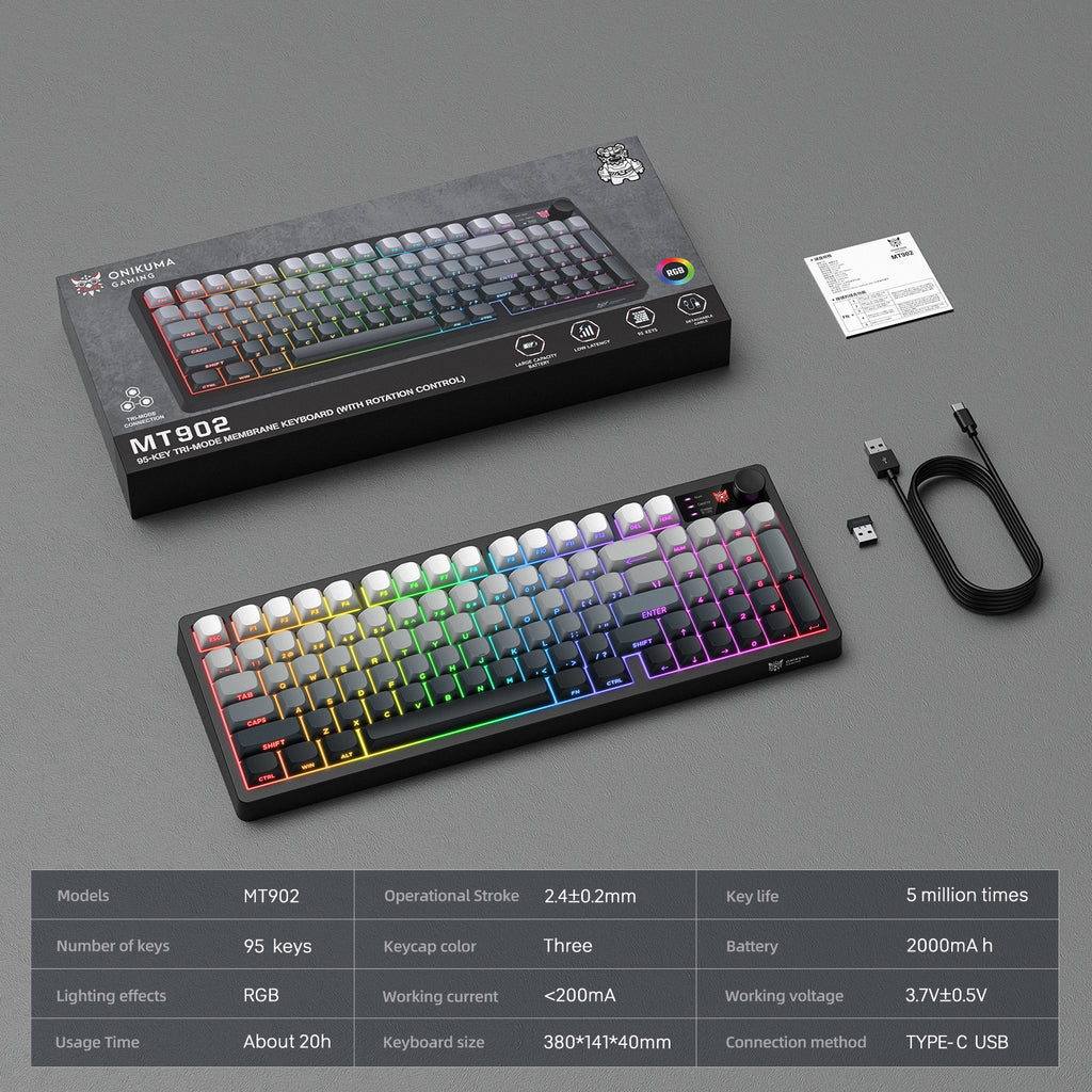 ONIKUMA MT902 Wireless Gaming Keyboard 2.4G Bluetooth Wired RGB LED PC Mac