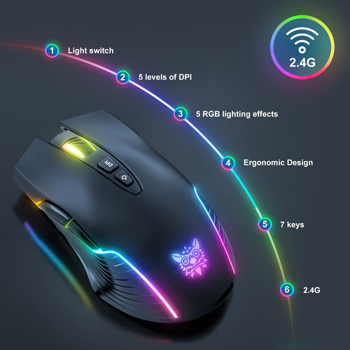 ONIKUMA CW905 Wireless Gaming Mouse 2.4G RGB LED Ergonomic PC Mac