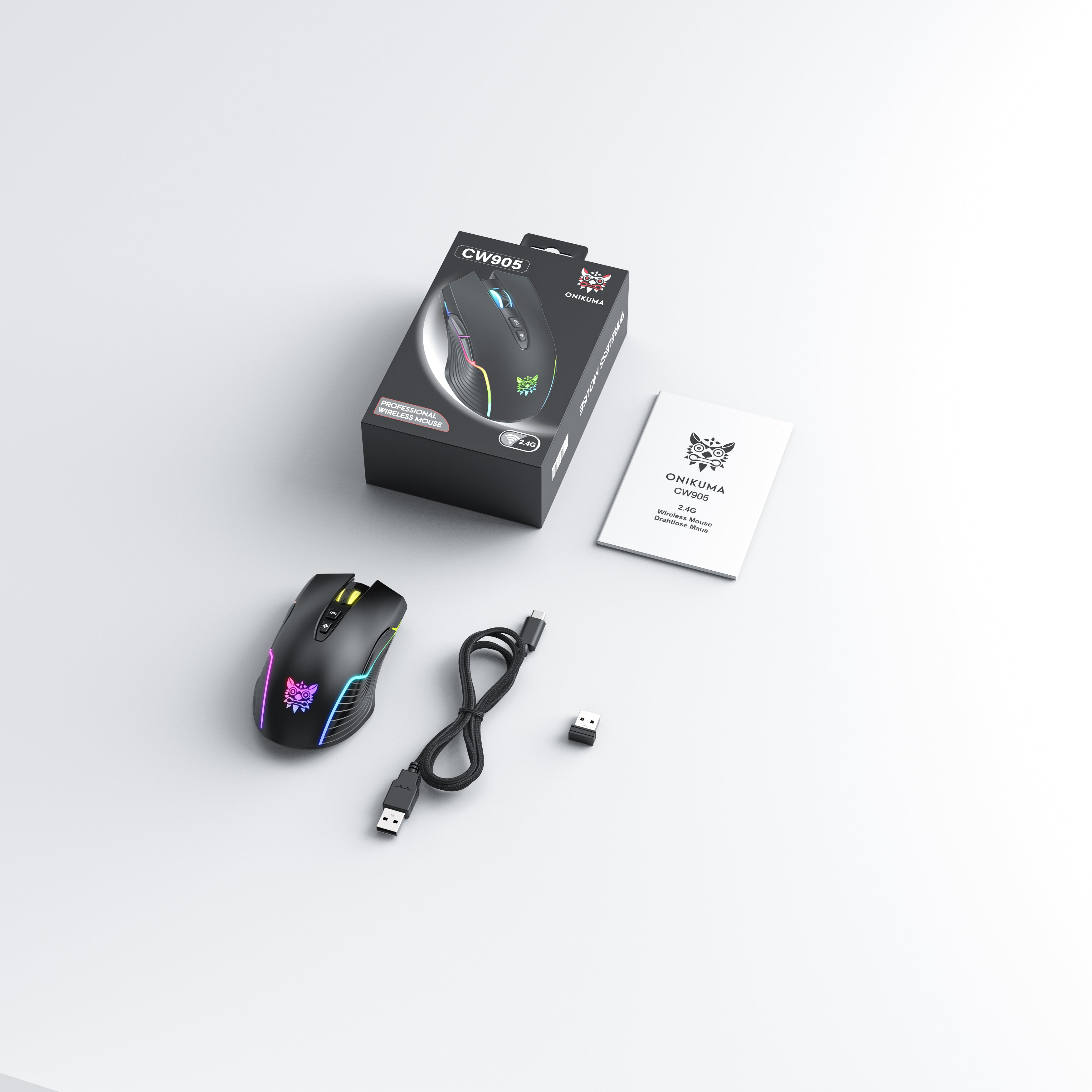 ONIKUMA CW905 Wireless Gaming Mouse 2.4G RGB LED Ergonomic PC Mac